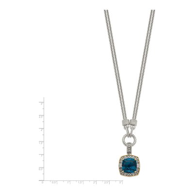 Sterling Silver & 14K Gold 1/20 ct tw London Blue Topaz & Diamond Pendant Necklace – view 4