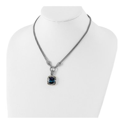 Sterling Silver & 14K Gold 1/20 ct tw London Blue Topaz & Diamond Pendant Necklace – view 5