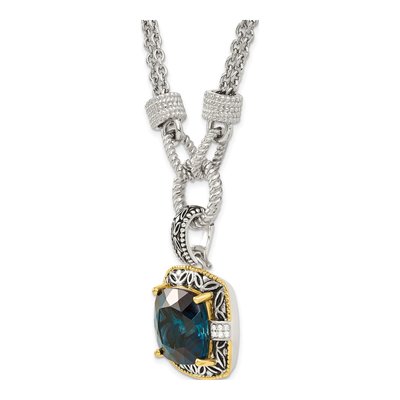 Sterling Silver & 14K Gold 1/20 ct tw London Blue Topaz & Diamond Pendant Necklace – view 6