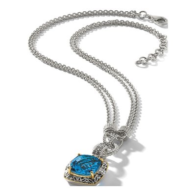 Sterling Silver & 14K Gold 1/20 ct tw London Blue Topaz & Diamond Pendant Necklace – view 7