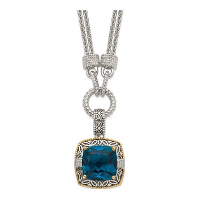 Sterling Silver & 14K Gold 1/20 ct tw London Blue Topaz & Diamond Pendant Necklace