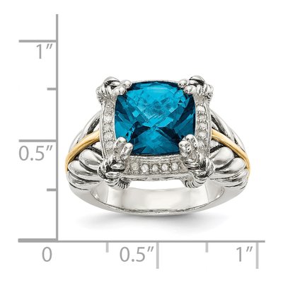 Sterling Silver & 14K Gold 1/10 ct tw London Blue Topaz & Diamond Ring – view 5