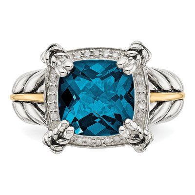 Sterling Silver & 14K Gold 1/10 ct tw London Blue Topaz & Diamond Ring – view 6