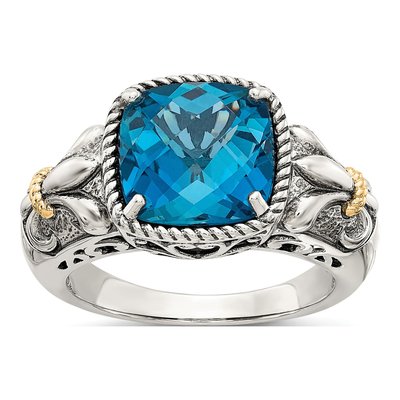 Sterling Silver & 14K Gold London Blue Topaz Ring