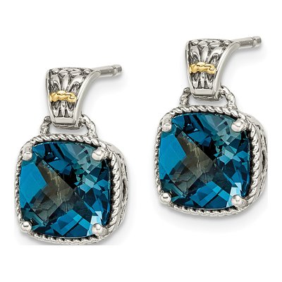 Sterling Silver & 14K Gold London Blue Topaz Dangle Earrings – view 3