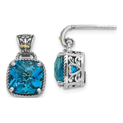 Sterling Silver & 14K Gold London Blue Topaz Dangle Earrings