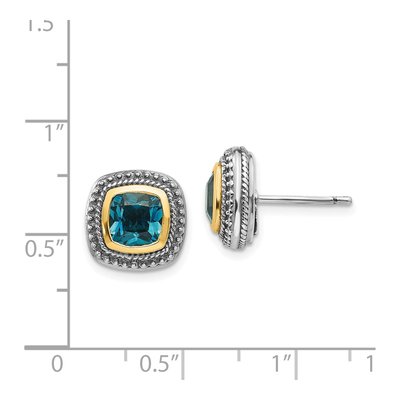 Sterling Silver & 14K Gold 6mm Cushion London Blue Topaz Stud Earrings – view 5