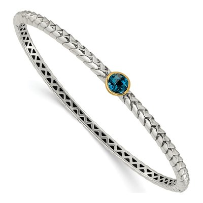 Sterling Silver & 14K Gold London Blue Topaz Bangle Bracelet