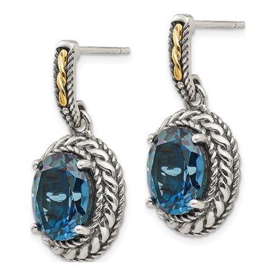 Sterling Silver & 14K Gold London Blue Topaz Dangle Earrings – view 3