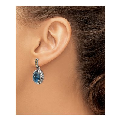 Sterling Silver & 14K Gold London Blue Topaz Dangle Earrings – view 4