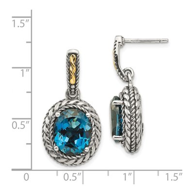 Sterling Silver & 14K Gold London Blue Topaz Dangle Earrings – view 5