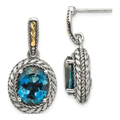 Sterling Silver & 14K Gold London Blue Topaz Dangle Earrings