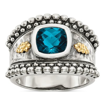 Sterling Silver & 14K Gold London Blue Topaz Ring