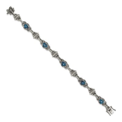 Sterling Silver London Blue Topaz Antiqued Round Bracelet – view 2