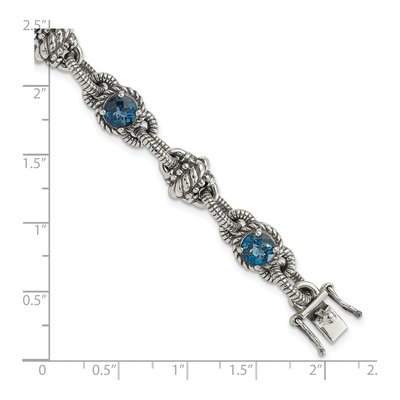 Sterling Silver London Blue Topaz Antiqued Round Bracelet – view 3