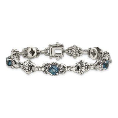 Sterling Silver London Blue Topaz Antiqued Round Bracelet – view 4