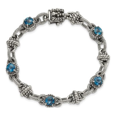 Sterling Silver London Blue Topaz Antiqued Round Bracelet – view 5