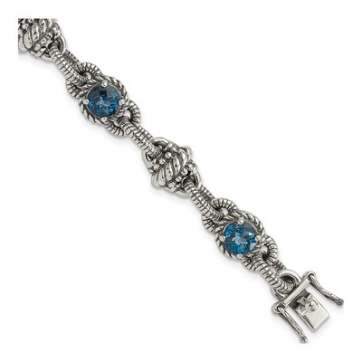 Sterling Silver London Blue Topaz Antiqued Round Bracelet