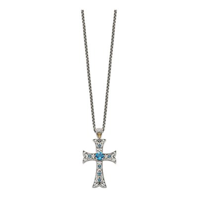 Sterling Silver & 14K Gold London Blue Topaz Cross Pendant Necklace – view 3