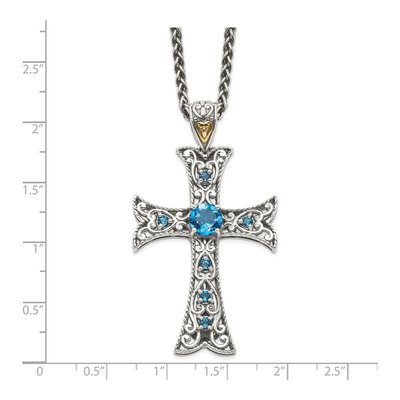 Sterling Silver & 14K Gold London Blue Topaz Cross Pendant Necklace – view 4
