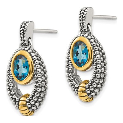 Gold-Plated Sterling Silver London Blue Topaz Dangle Earrings – view 3
