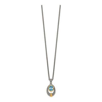 Gold-Plated Sterling Silver London Blue Topaz Antiqued Oval Pendant Necklace – view 3
