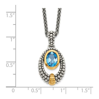 Gold-Plated Sterling Silver London Blue Topaz Antiqued Oval Pendant Necklace – view 4