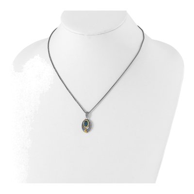 Gold-Plated Sterling Silver London Blue Topaz Antiqued Oval Pendant Necklace – view 5