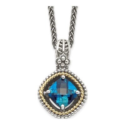 Sterling Silver & 14K Gold London Blue Topaz Pendant Necklace