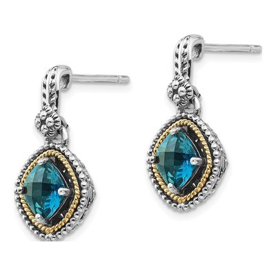 Sterling Silver & 14K Gold London Blue Topaz Dangle Earrings – view 3
