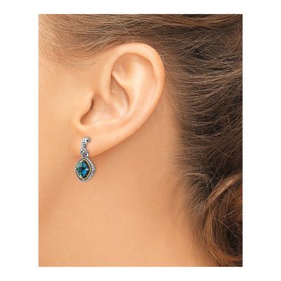 Sterling Silver & 14K Gold London Blue Topaz Dangle Earrings – view 4