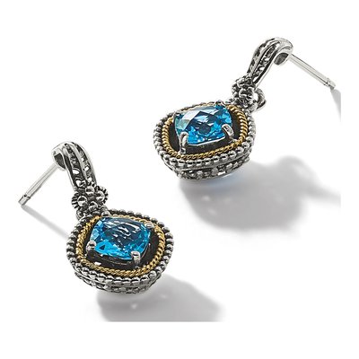 Sterling Silver & 14K Gold London Blue Topaz Dangle Earrings – view 6