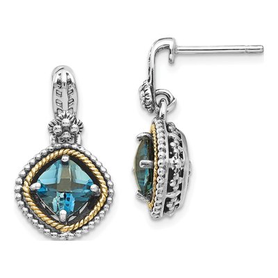 Sterling Silver & 14K Gold London Blue Topaz Dangle Earrings