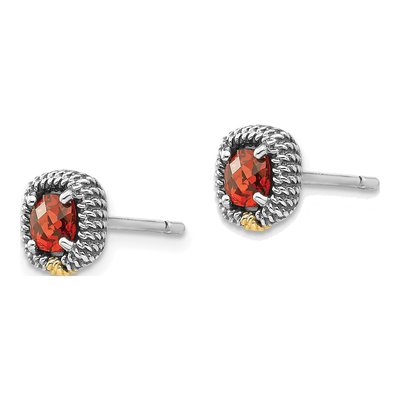 Sterling Silver & 14K Gold 4mm Garnet Cushion Stud Earrings – view 3