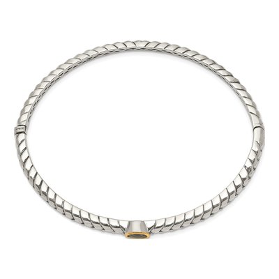 Sterling Silver & 14K Gold Peridot Bezel Bangle Bracelet – view 2