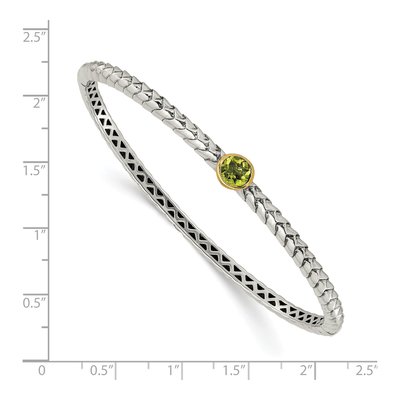 Sterling Silver & 14K Gold Peridot Bezel Bangle Bracelet – view 3