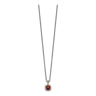 Sterling Silver & 14K Gold Garnet Pendant Necklace – view 3