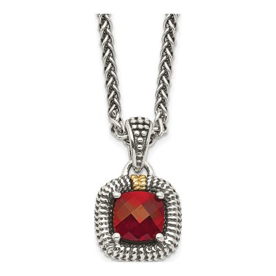 Sterling Silver & 14K Gold Garnet Pendant Necklace