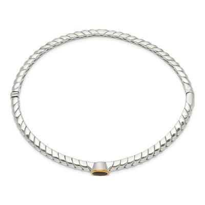 Sterling Silver & 14K Gold Garnet Bezel Bangle Bracelet – view 2