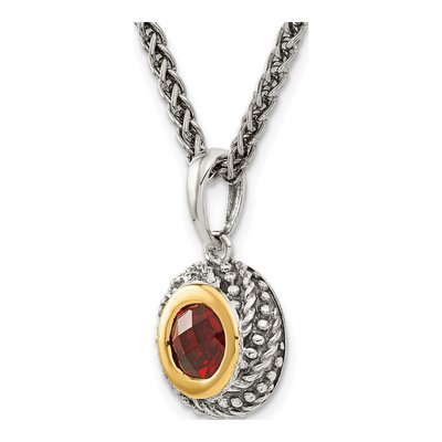 Sterling Silver & 14K Gold Garnet Bezel Pendant Necklace – view 6