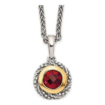 Sterling Silver & 14K Gold Garnet Bezel Pendant Necklace