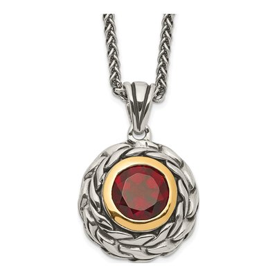 Sterling Silver & 14K Gold Garnet Pendant Necklace
