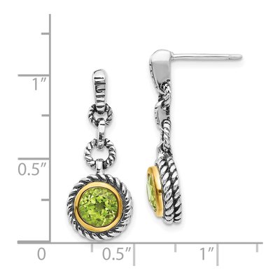 Gold-Plated Sterling Silver Peridot Antiqued Round Bezel Dangle Earrings – view 5