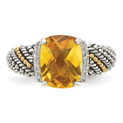 Sterling Silver & 14K Gold 1/20 ct tw Citrine & Diamond Ring – view 6