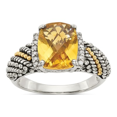 Sterling Silver & 14K Gold 1/20 ct tw Citrine & Diamond Ring