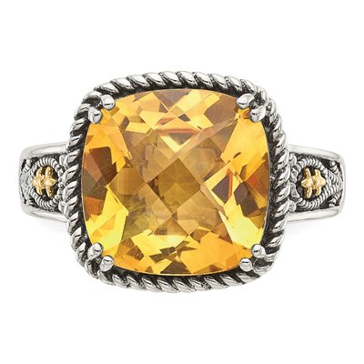 Sterling Silver & 14K Gold Citrine Cushion Ring – view 6