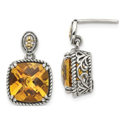 Sterling Silver & 14K Gold Citrine Dangle Earrings