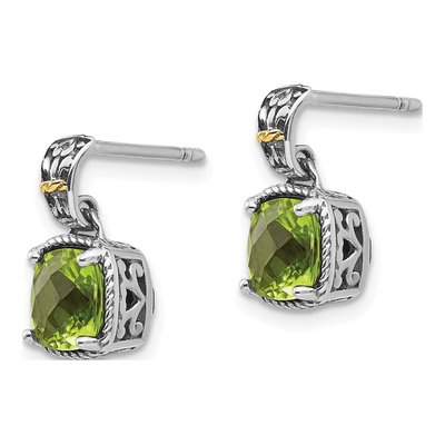 Sterling Silver & 14K Gold Peridot Cushion Dangle Earrings – view 3