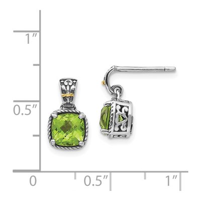 Sterling Silver & 14K Gold Peridot Cushion Dangle Earrings – view 5