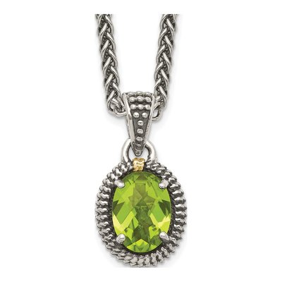 Sterling Silver & 14K Gold Peridot Oval Pendant Necklace